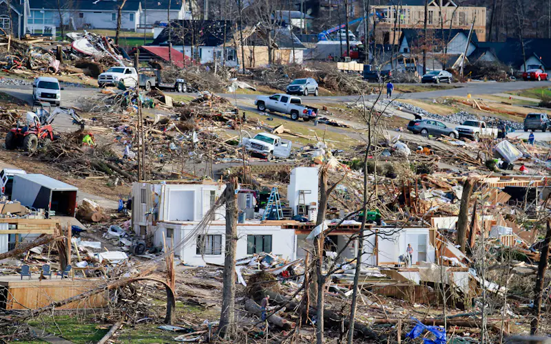 Neighborhood with widespread storm damage