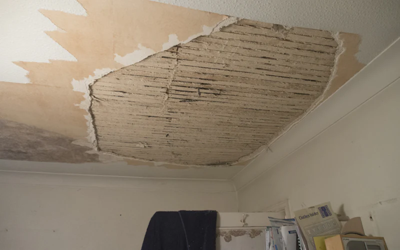 Home ceiling collapsed and stained by a water leak